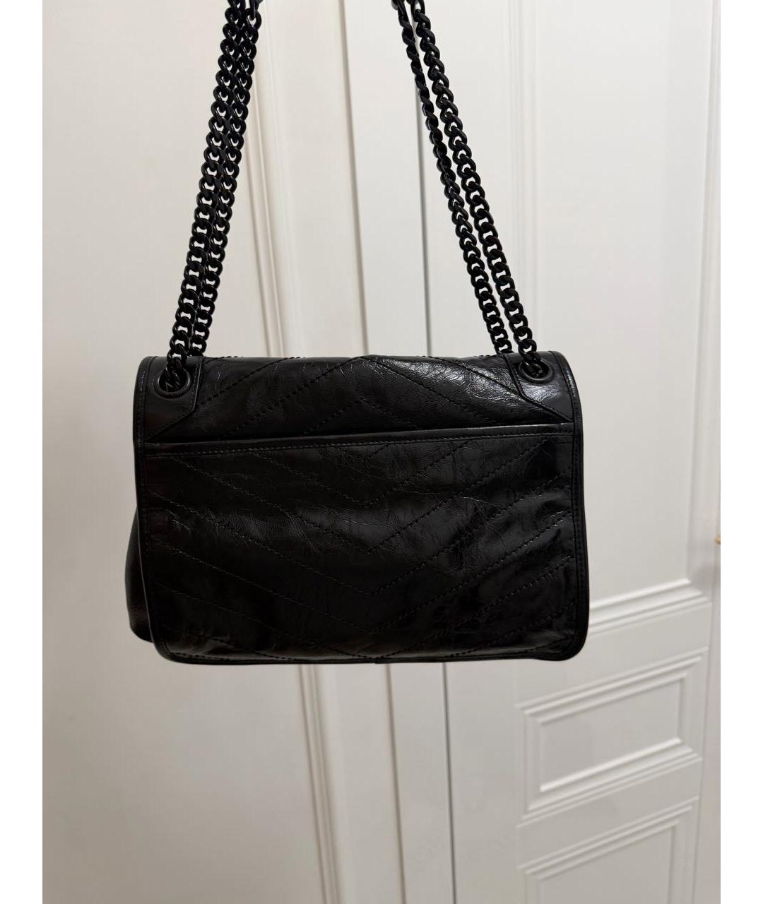 SAINT LAURENT Черная кожаная сумка с короткими ручками, фото 3