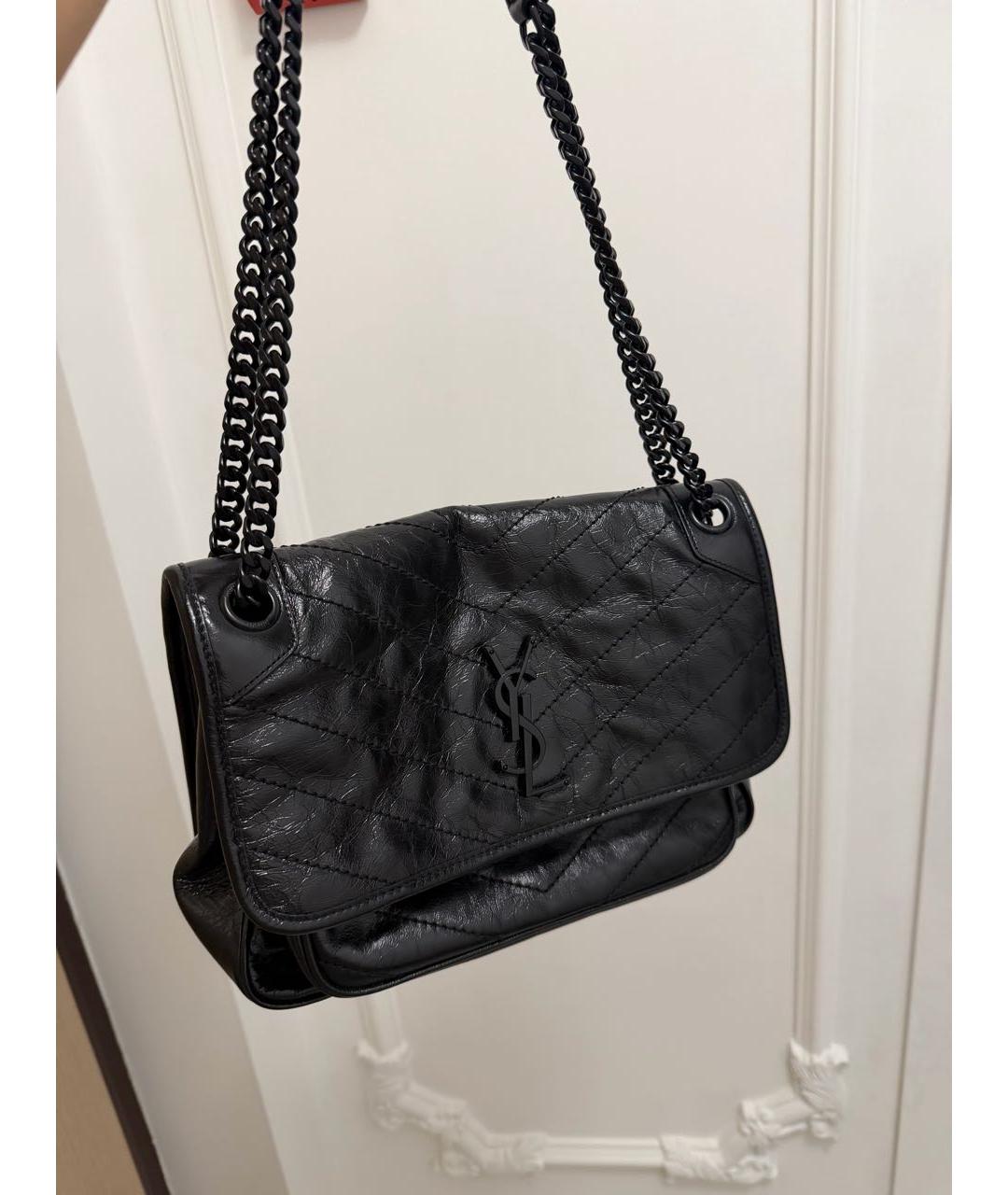 SAINT LAURENT Черная кожаная сумка с короткими ручками, фото 2