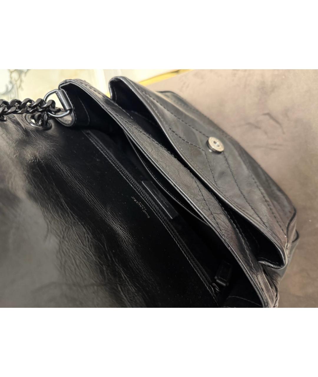 SAINT LAURENT Черная кожаная сумка с короткими ручками, фото 4