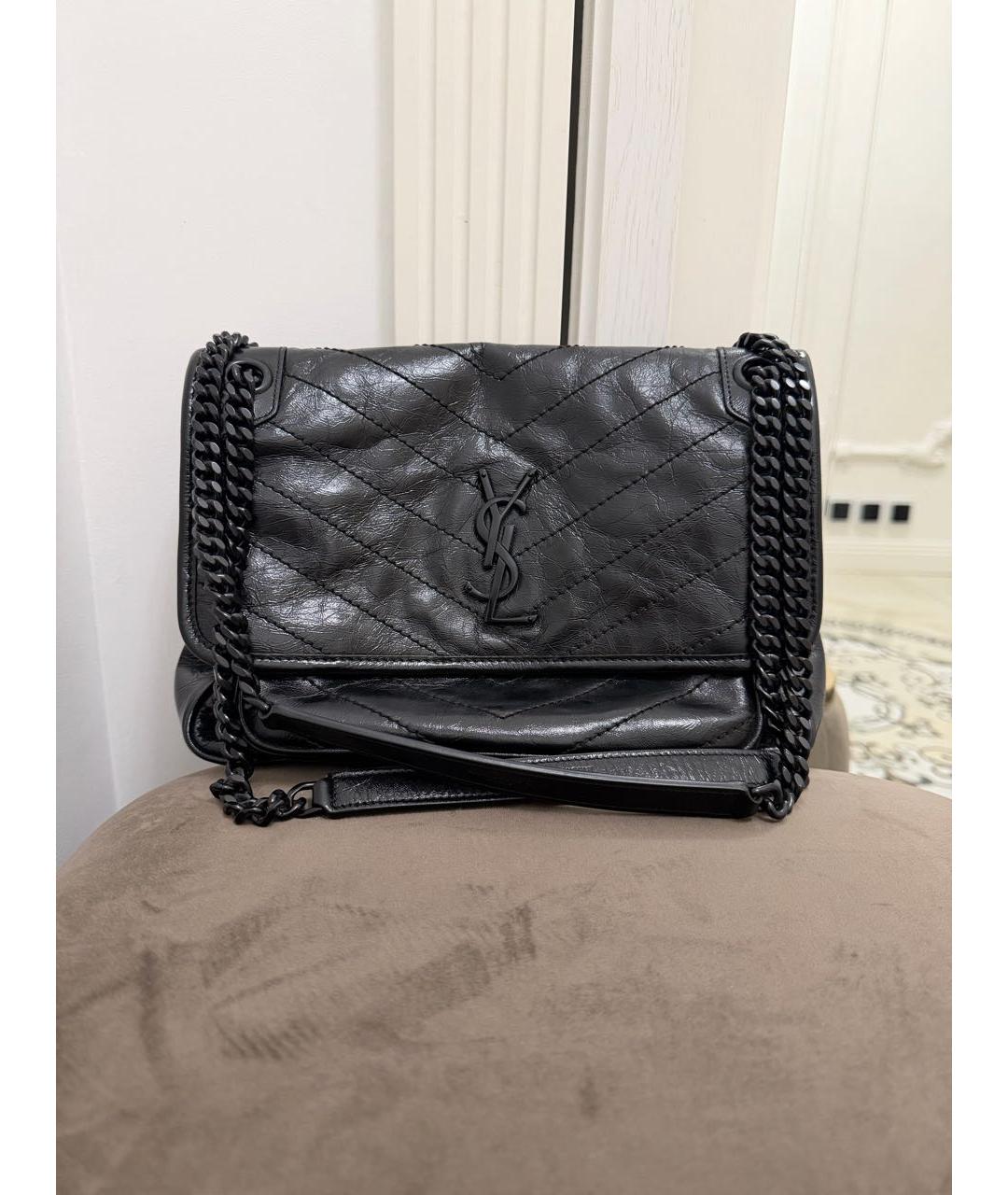 SAINT LAURENT Черная кожаная сумка с короткими ручками, фото 5