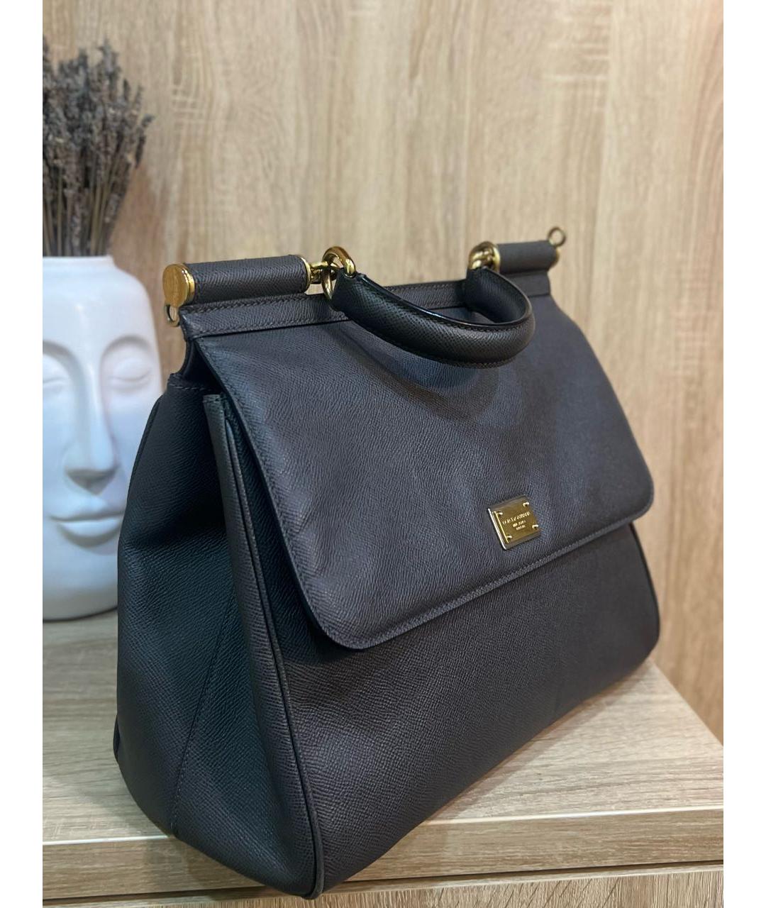 DOLCE&GABBANA Антрацитовая кожаная сумка с короткими ручками, фото 2