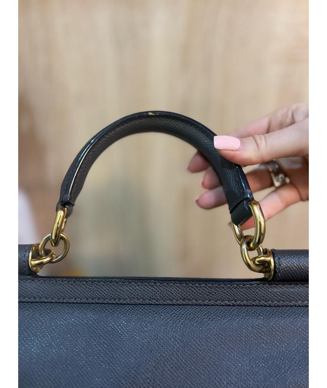 DOLCE&GABBANA Антрацитовая кожаная сумка с короткими ручками, фото 5