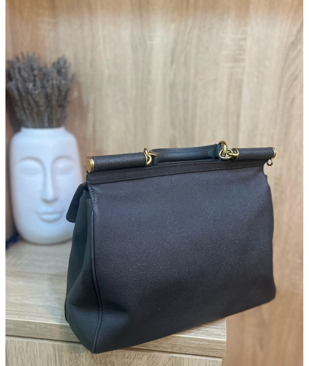 DOLCE&GABBANA Антрацитовая кожаная сумка с короткими ручками, фото 3