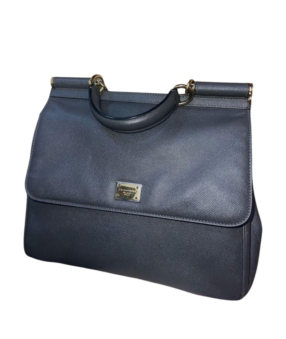 DOLCE&GABBANA Антрацитовая кожаная сумка с короткими ручками, фото 1