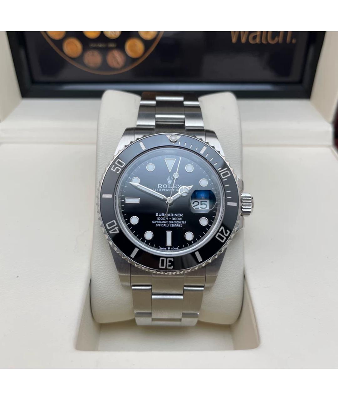 ROLEX Черные металлические часы, фото 10