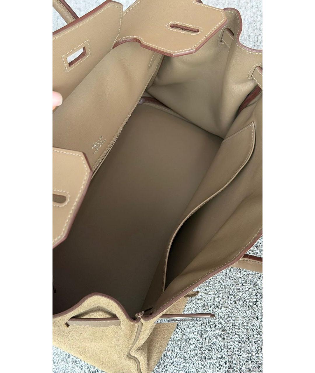HERMES Бежевая замшевая сумка с короткими ручками, фото 4