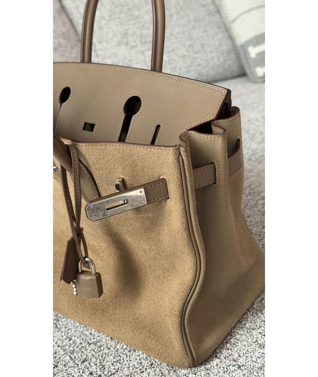 HERMES Бежевая замшевая сумка с короткими ручками, фото 3