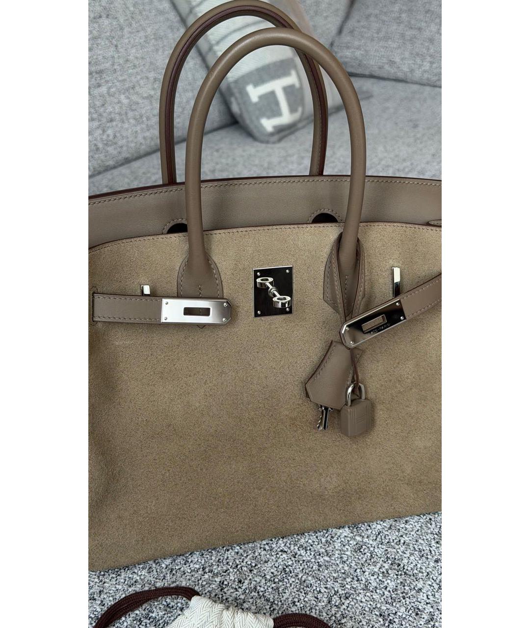 HERMES Бежевая замшевая сумка с короткими ручками, фото 5