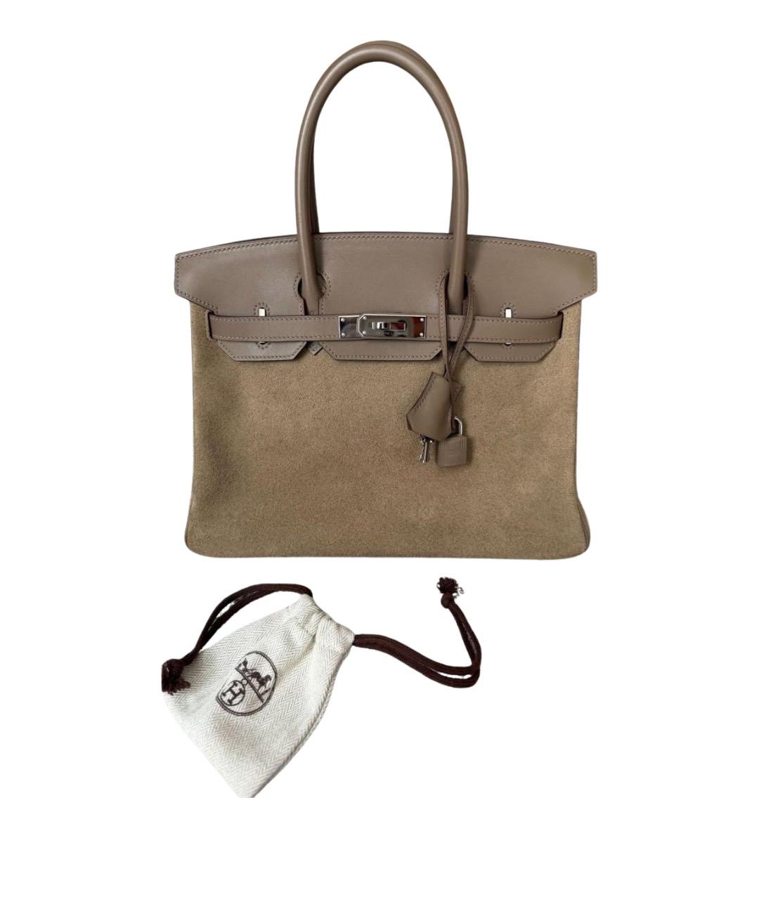 HERMES Бежевая замшевая сумка с короткими ручками, фото 7