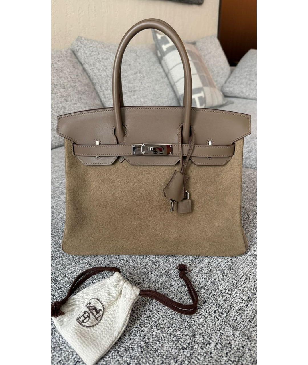 HERMES Бежевая замшевая сумка с короткими ручками, фото 2