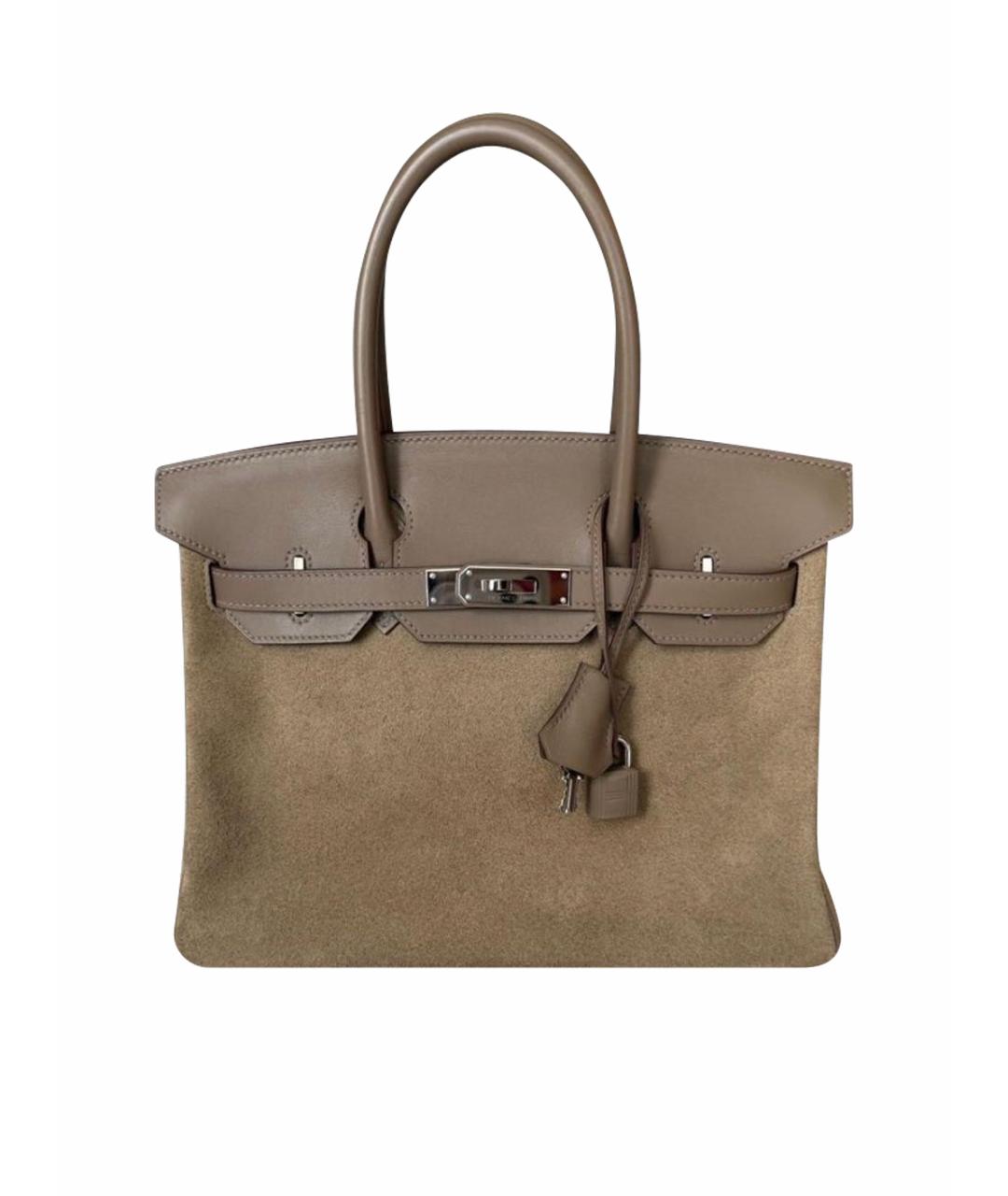 HERMES Бежевая замшевая сумка с короткими ручками, фото 1