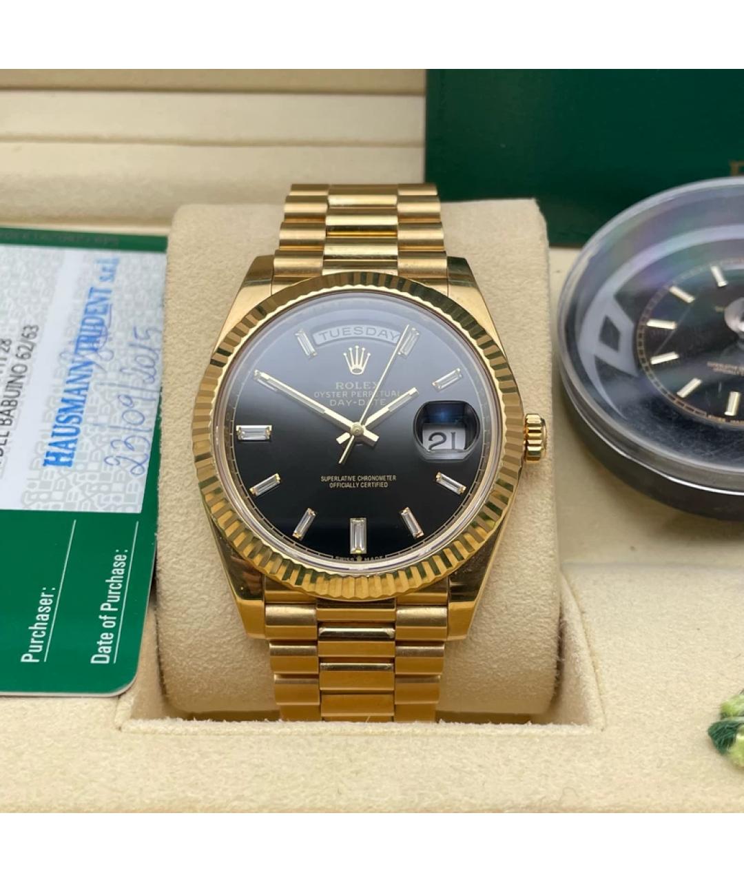 ROLEX Черные часы из желтого золота, фото 10