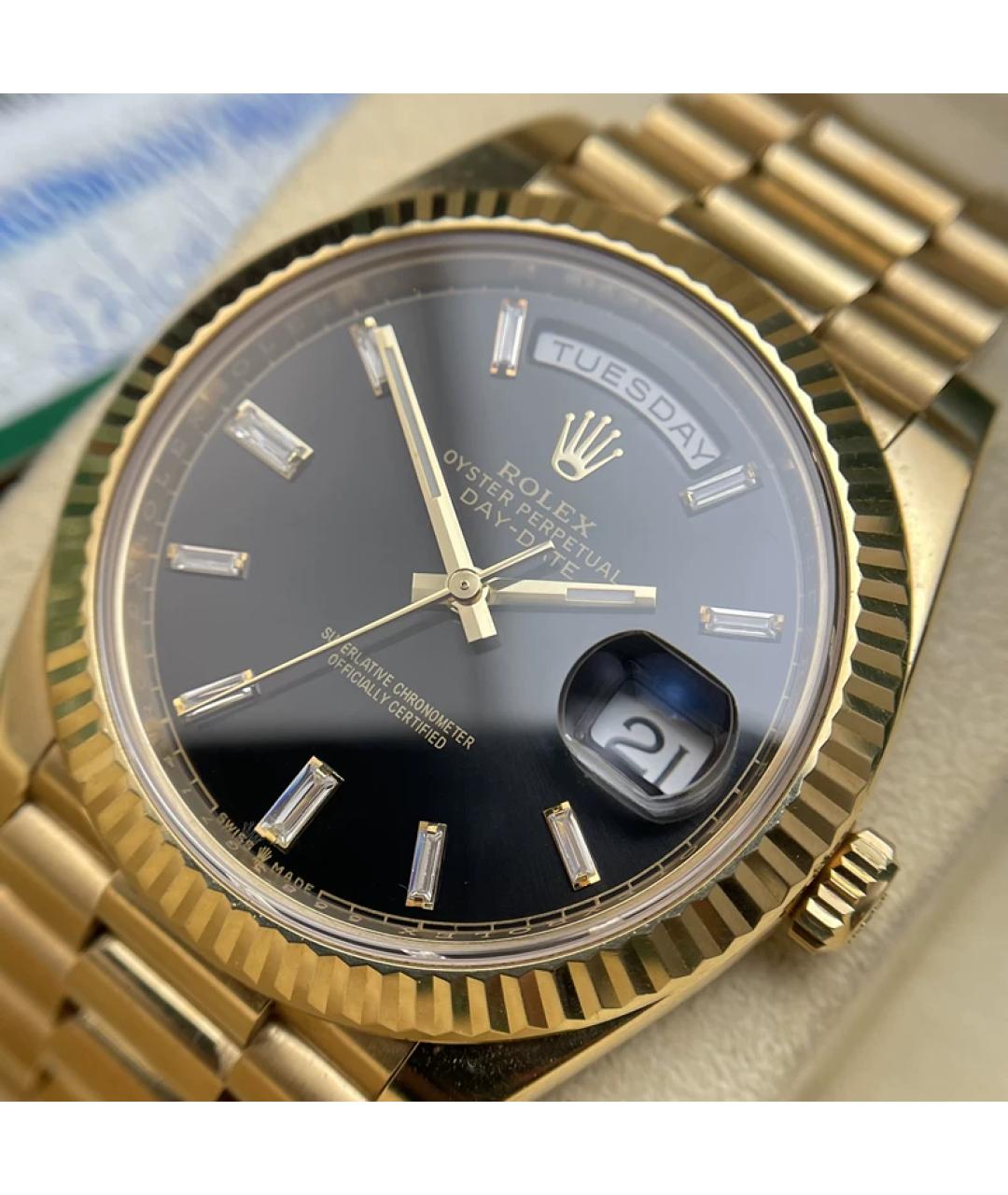 ROLEX Черные часы из желтого золота, фото 3