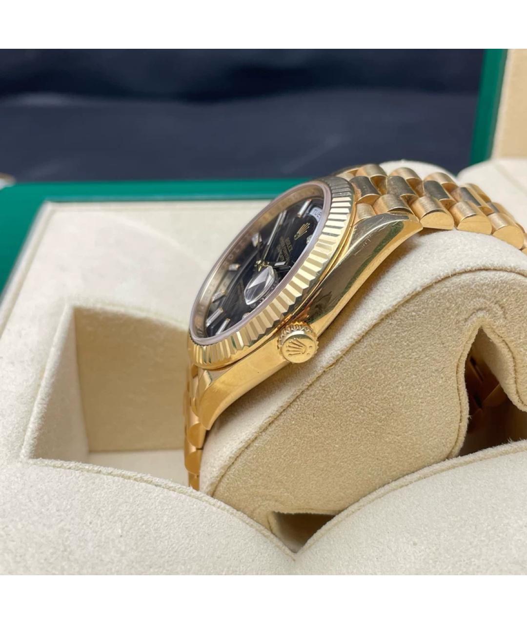 ROLEX Черные часы из желтого золота, фото 5