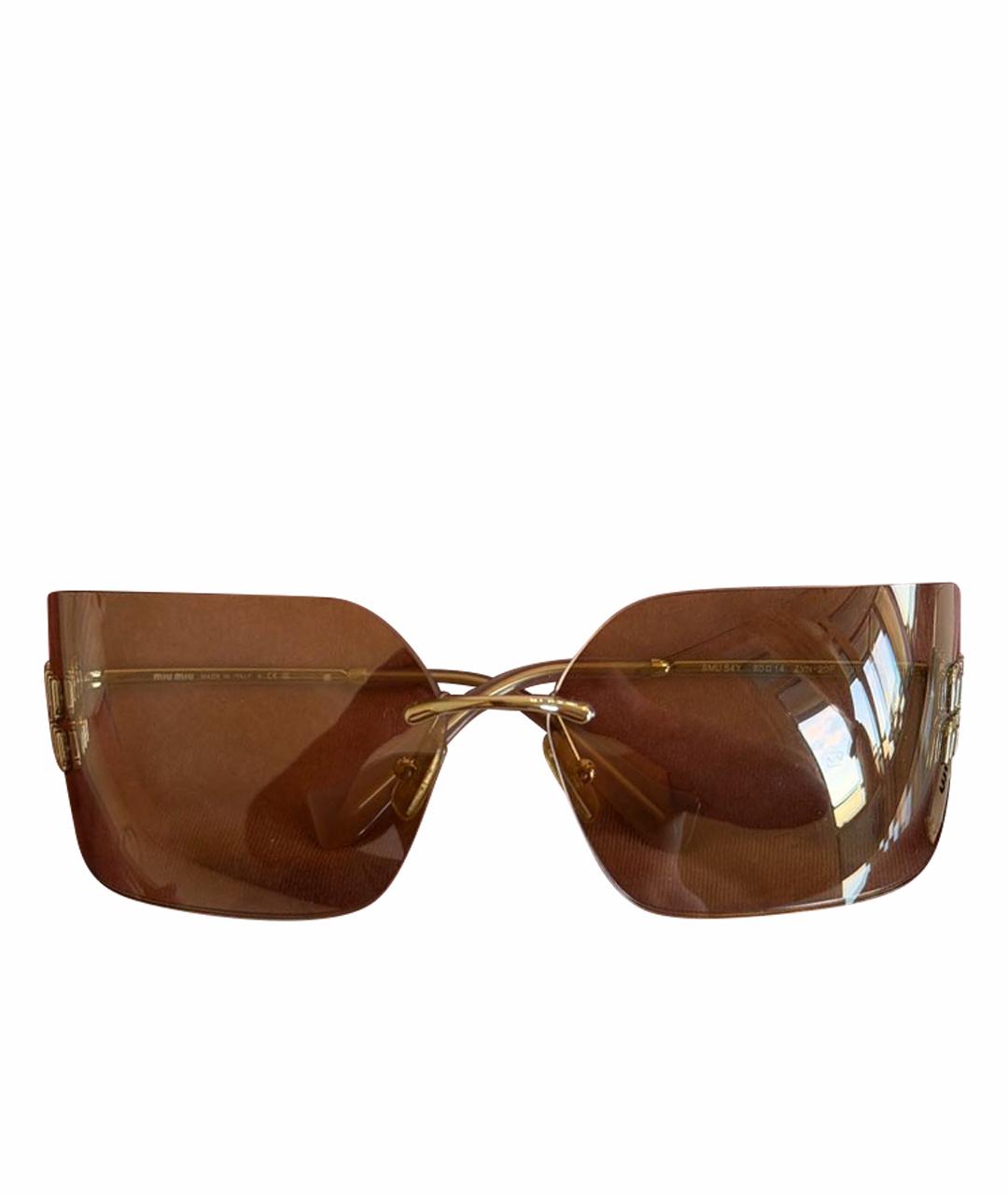 MIU MIU Золотые металлические солнцезащитные очки, фото 1