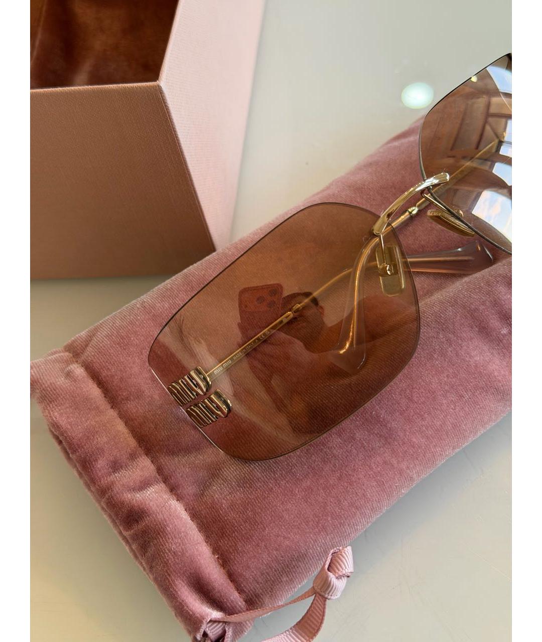 MIU MIU Золотые металлические солнцезащитные очки, фото 6