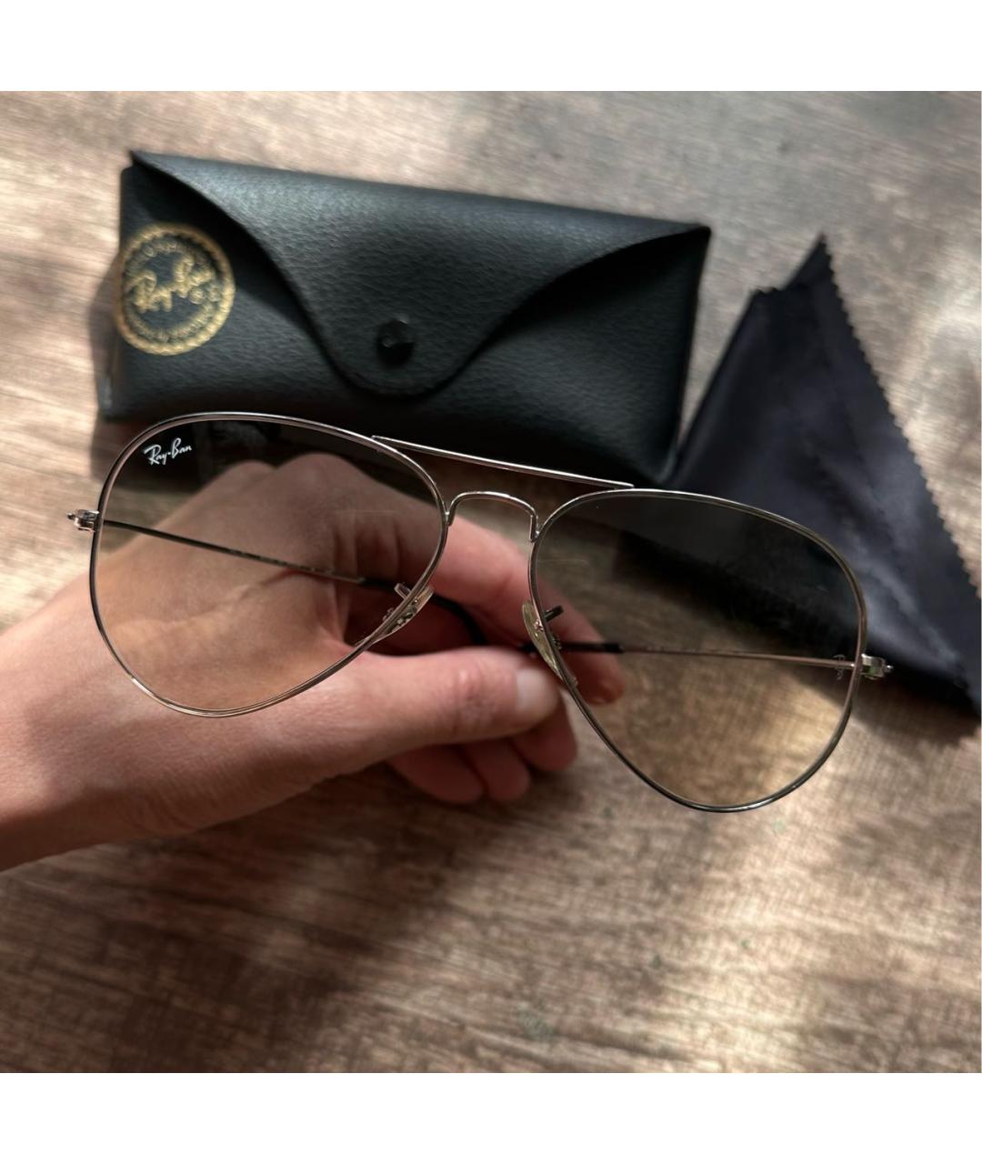 RAY BAN Серебряные металлические солнцезащитные очки, фото 4