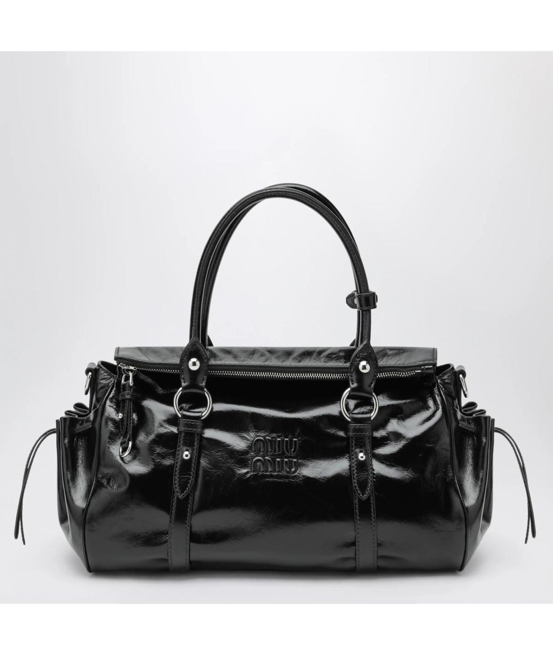 MIU MIU Черная сумка тоут из лакированной кожи, фото 3