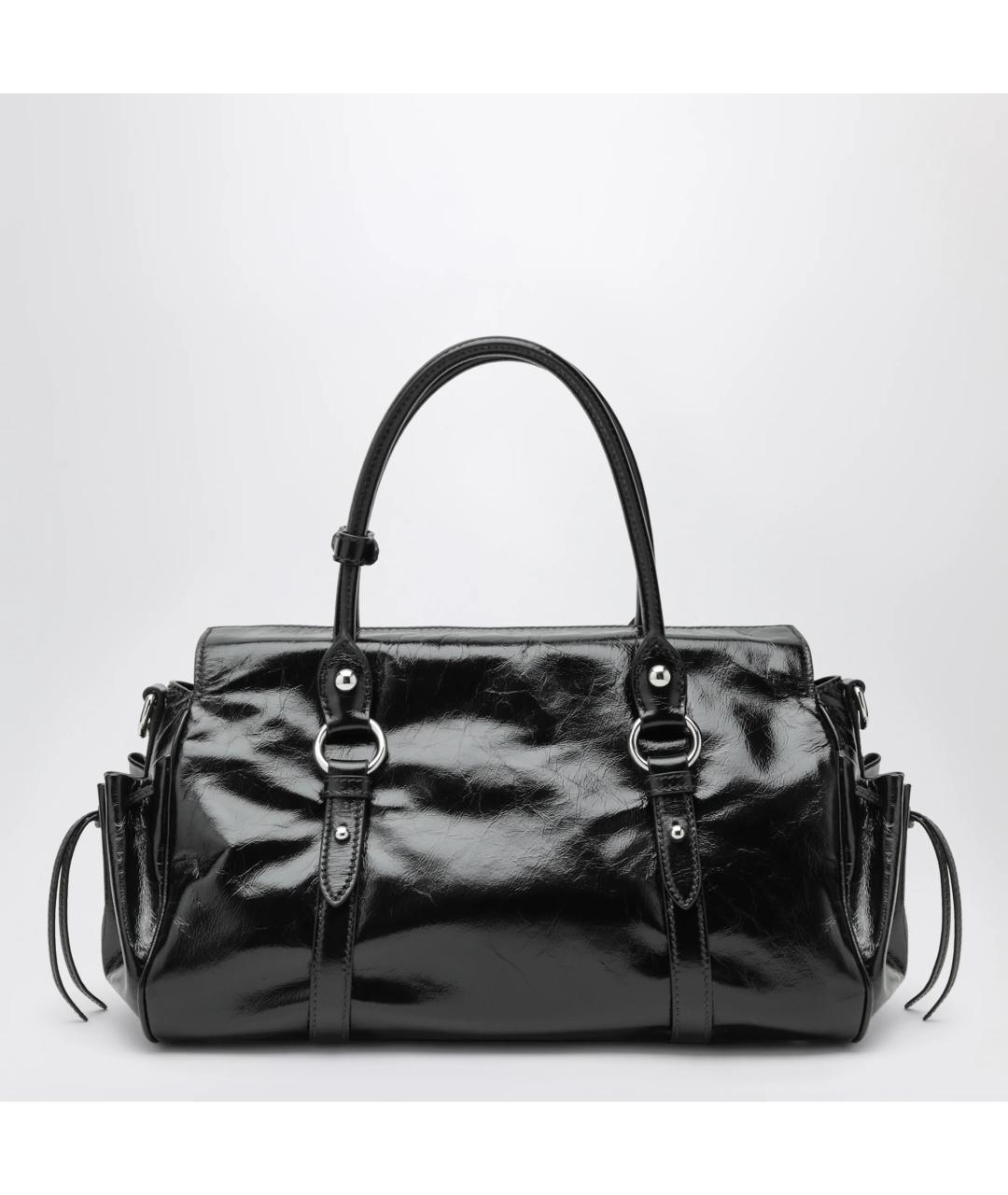 MIU MIU Черная сумка тоут из лакированной кожи, фото 2