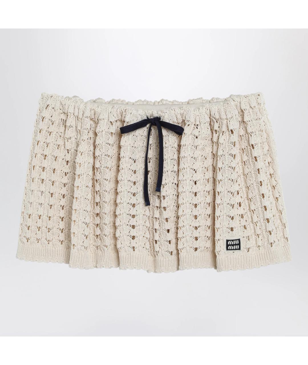 MIU MIU Бежевая хлопковая юбка мини, фото 3