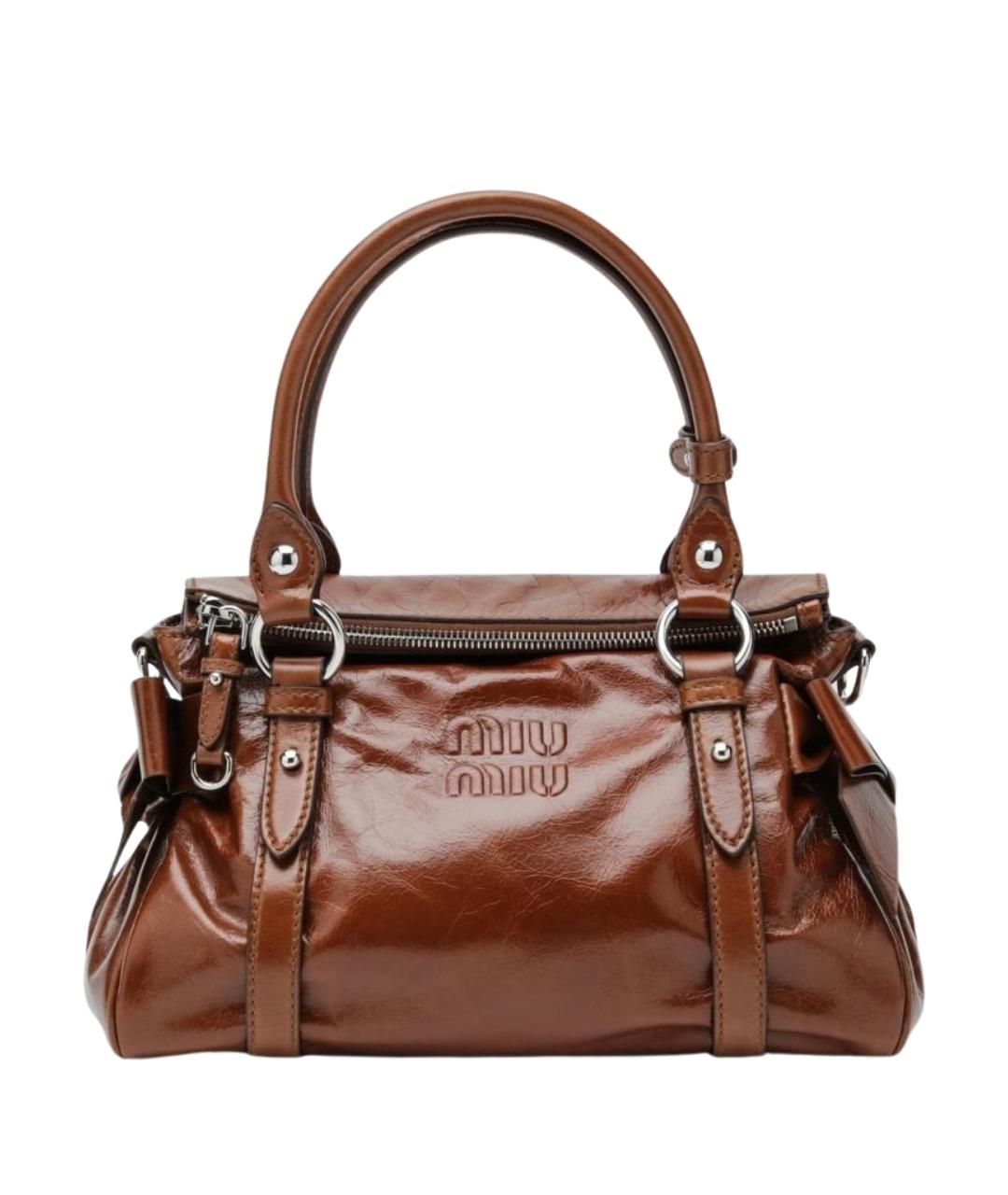 MIU MIU Коричневая сумка тоут из лакированной кожи, фото 1