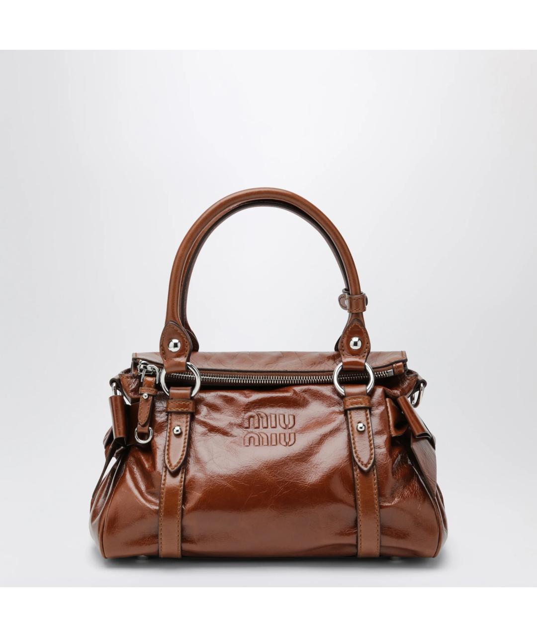 MIU MIU Коричневая сумка тоут из лакированной кожи, фото 3