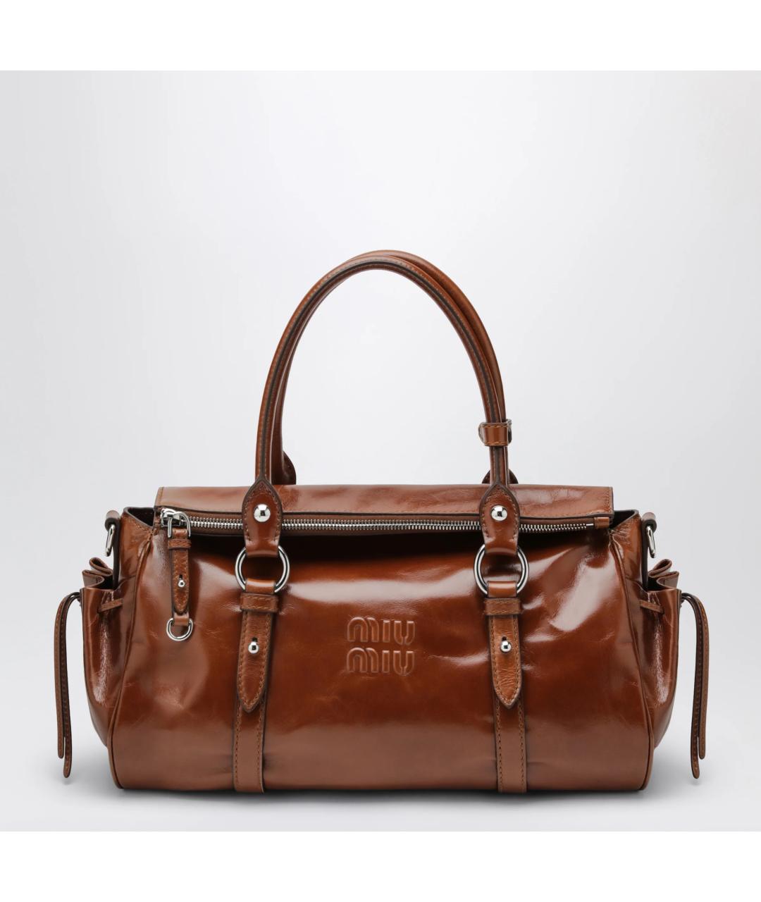 MIU MIU Коричневая сумка тоут из лакированной кожи, фото 3