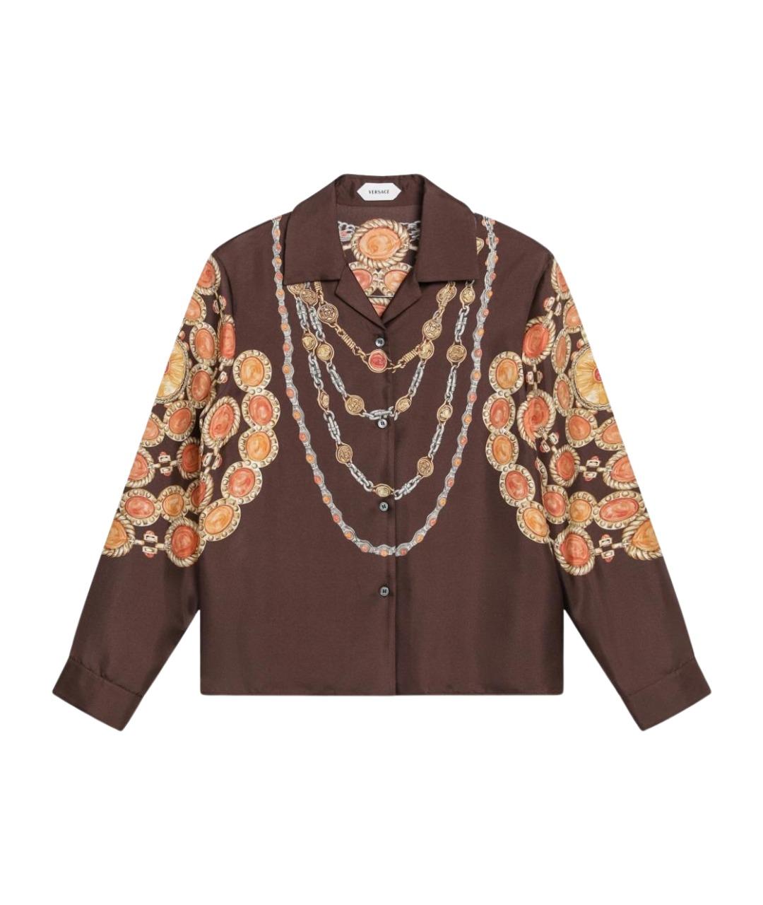 VERSACE Коричневая шелковая рубашка, фото 1