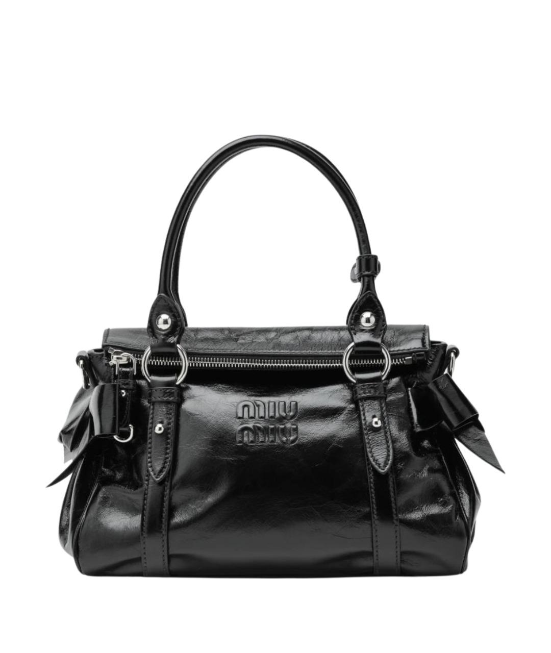 MIU MIU Черная сумка тоут из лакированной кожи, фото 1
