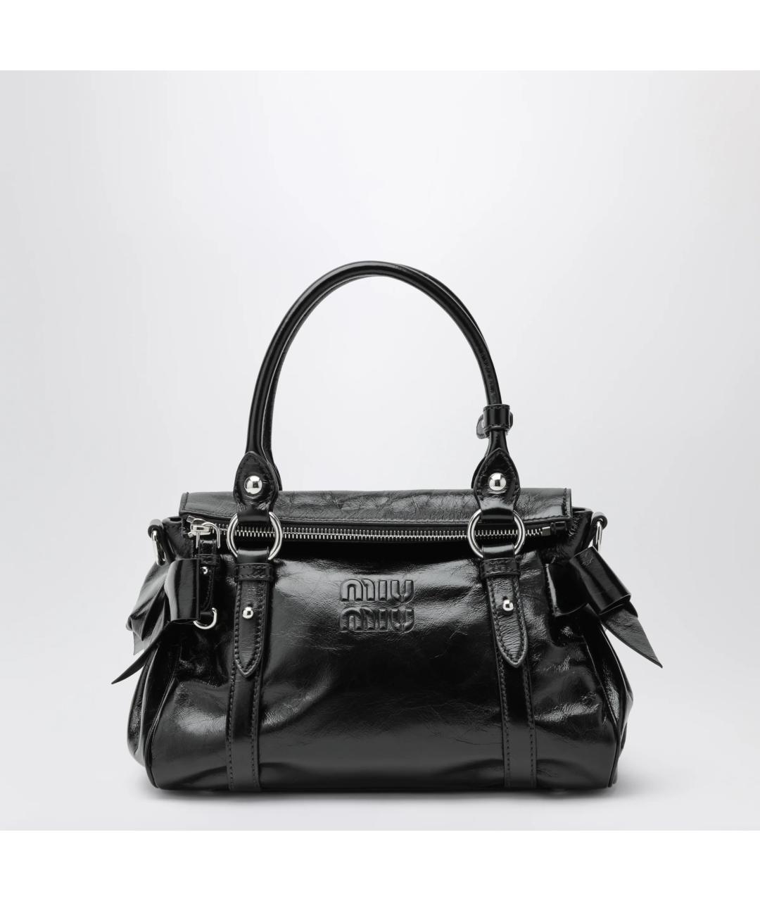MIU MIU Черная сумка тоут из лакированной кожи, фото 3