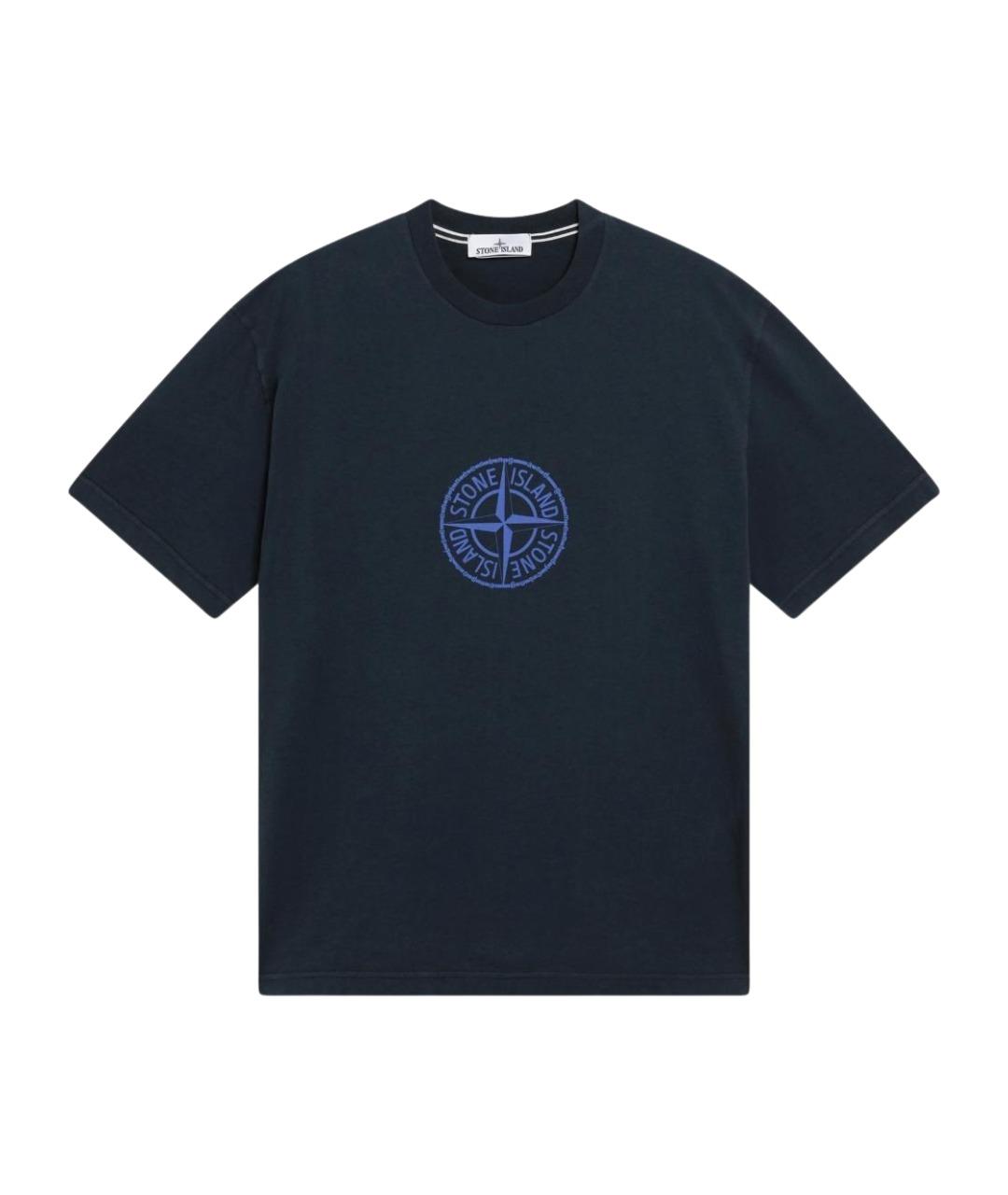 STONE ISLAND Темно-синяя хлопковая футболка, фото 1
