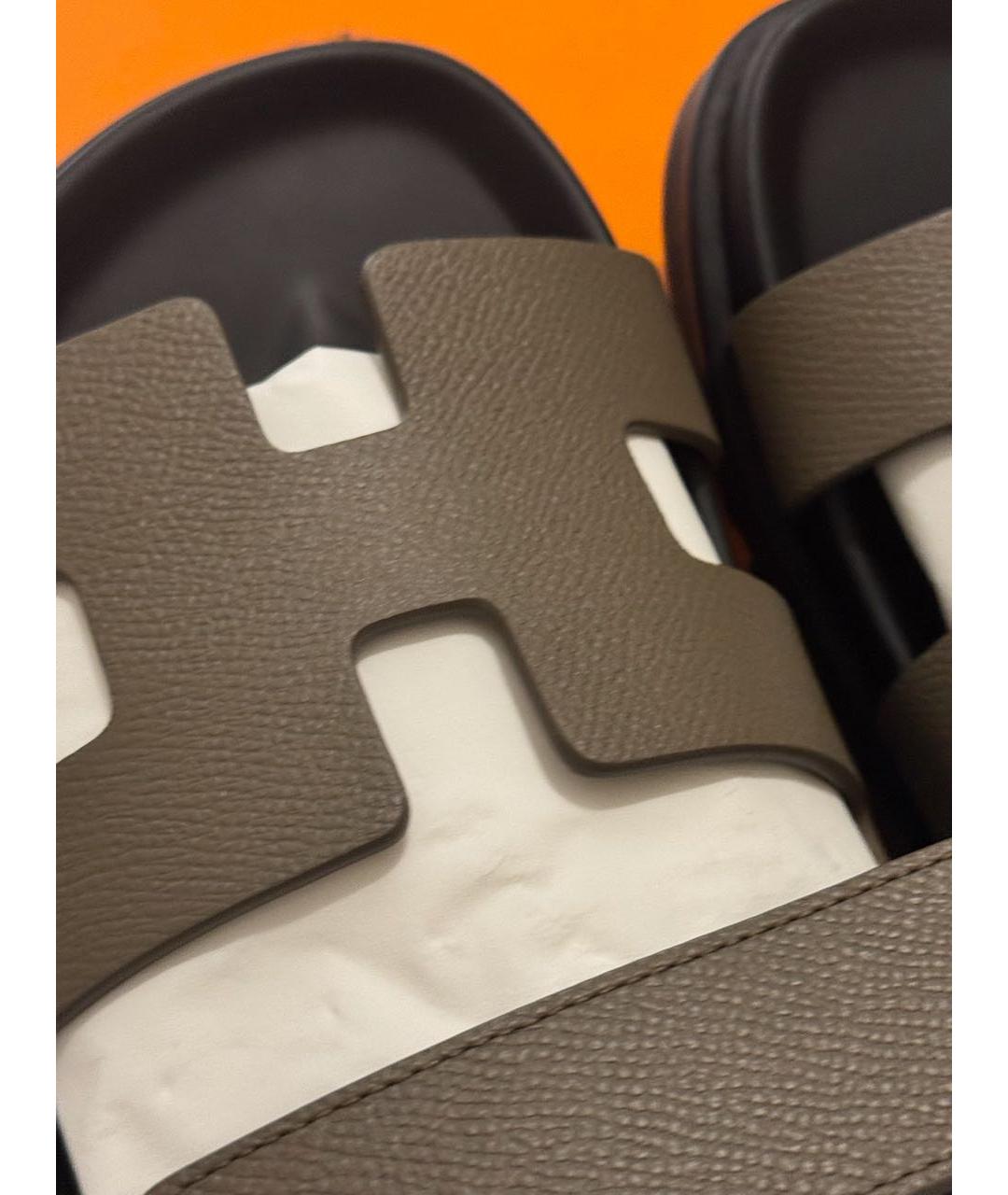 HERMES Хаки кожаные сандалии, фото 2