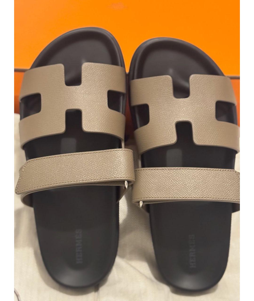 HERMES Хаки кожаные сандалии, фото 3