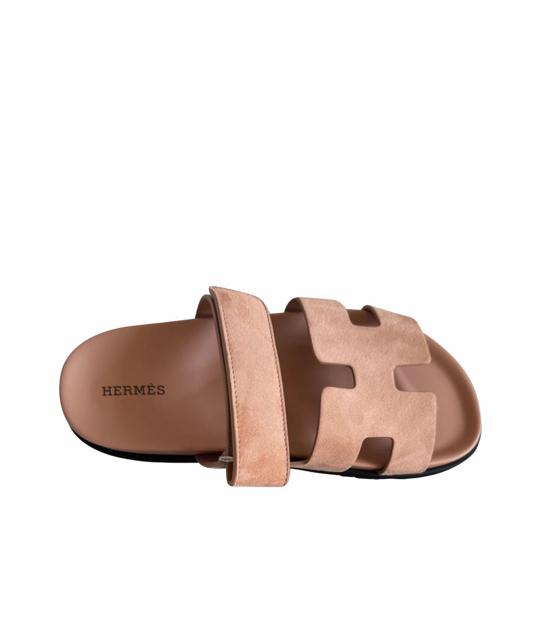 HERMES Бежевые замшевые сандалии, фото 1