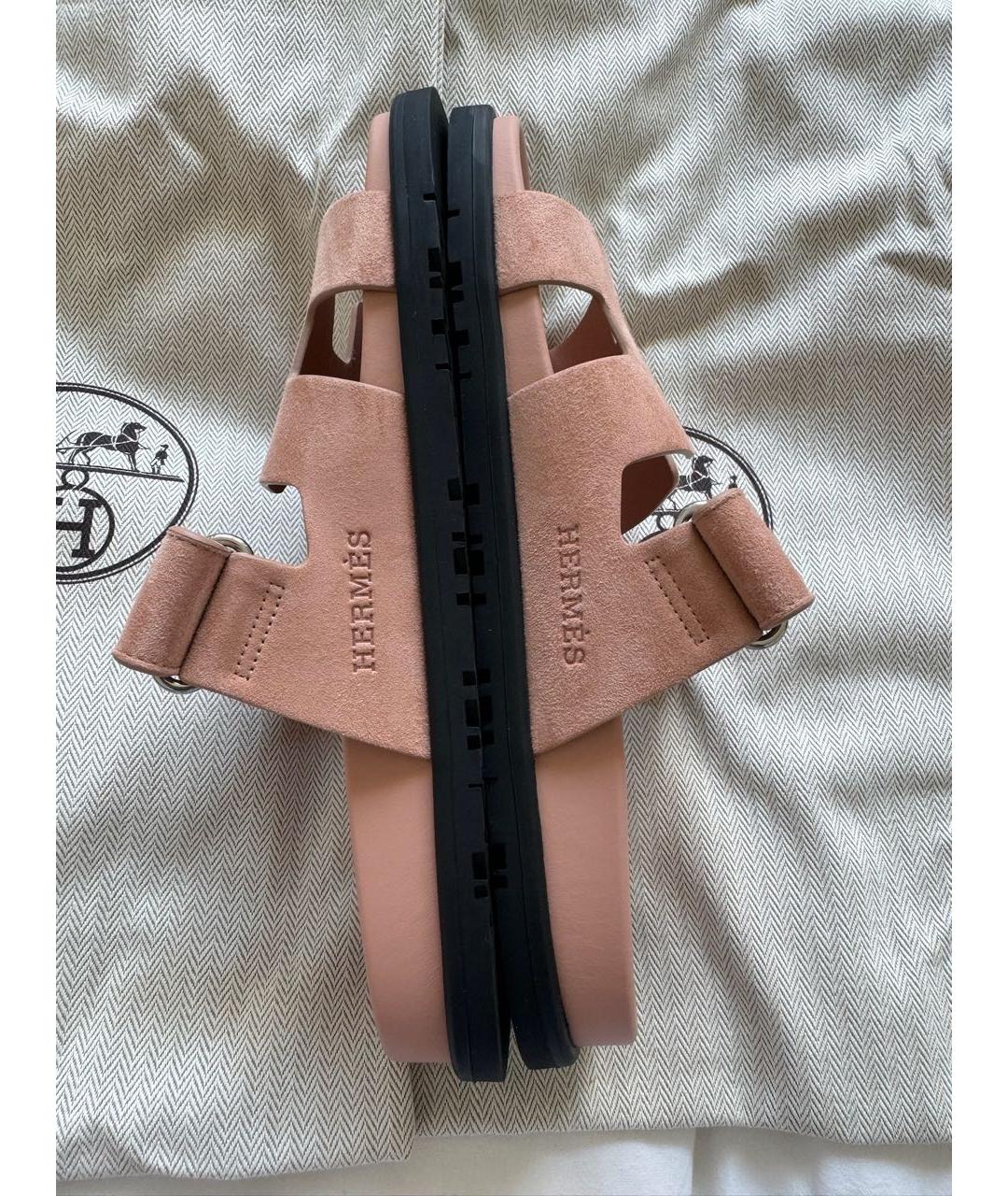 HERMES Бежевые замшевые сандалии, фото 9