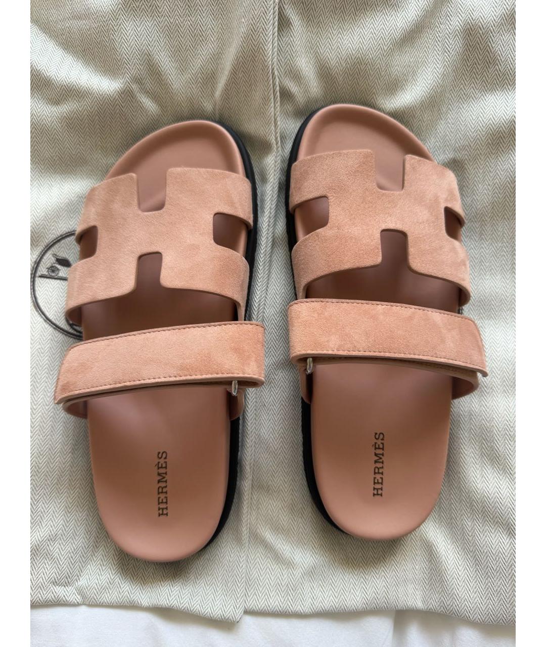HERMES Бежевые замшевые сандалии, фото 8