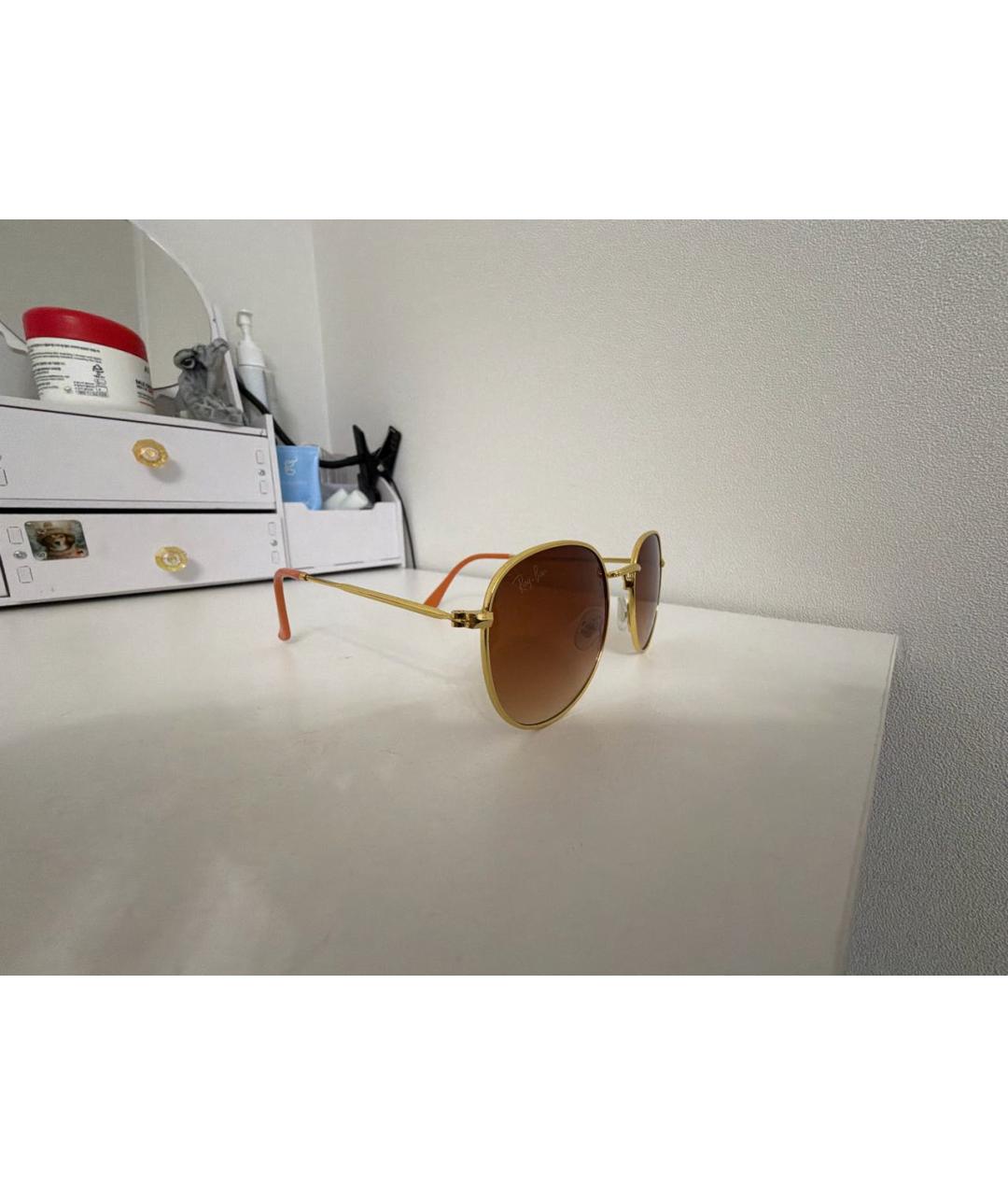 RAY BAN Золотые металлические солнцезащитные очки, фото 2