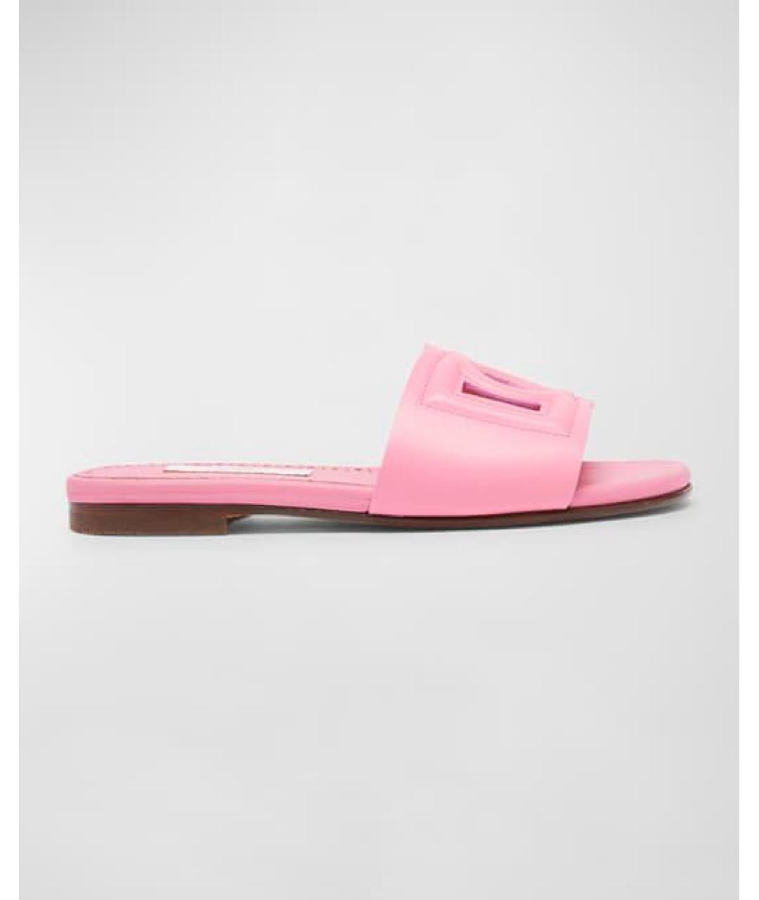 DOLCE&GABBANA Розовые кожаные шлепанцы, фото 2