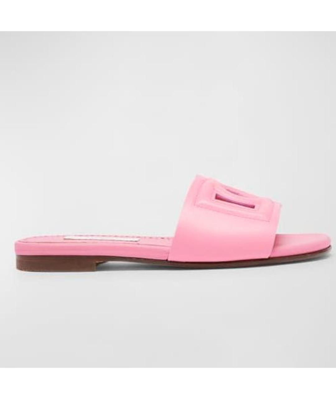 DOLCE&GABBANA Розовые кожаные шлепанцы, фото 3