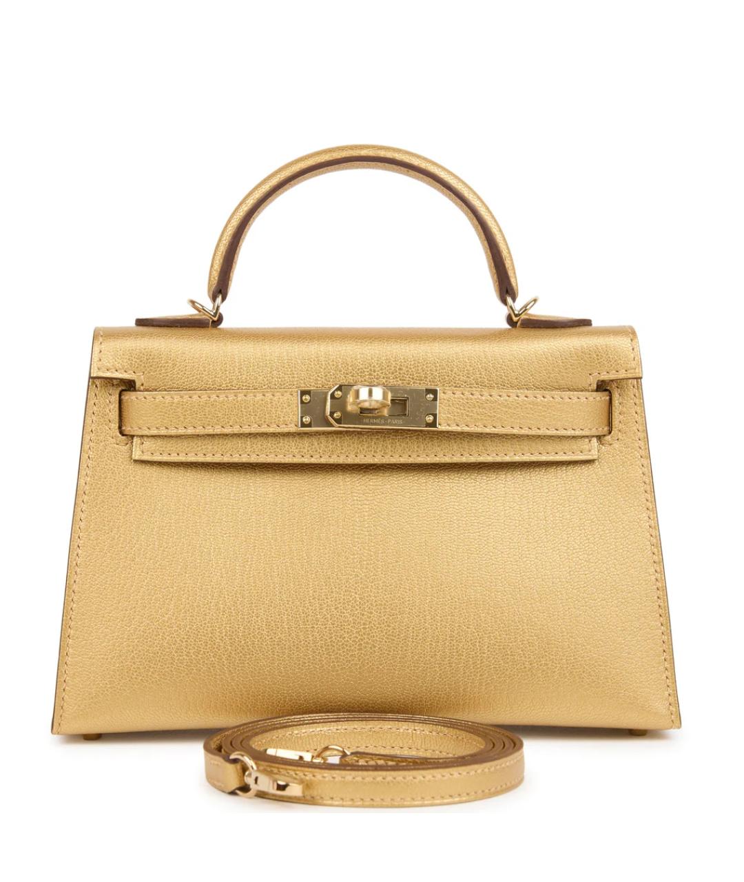 HERMES Золотая кожаная сумка с короткими ручками, фото 5