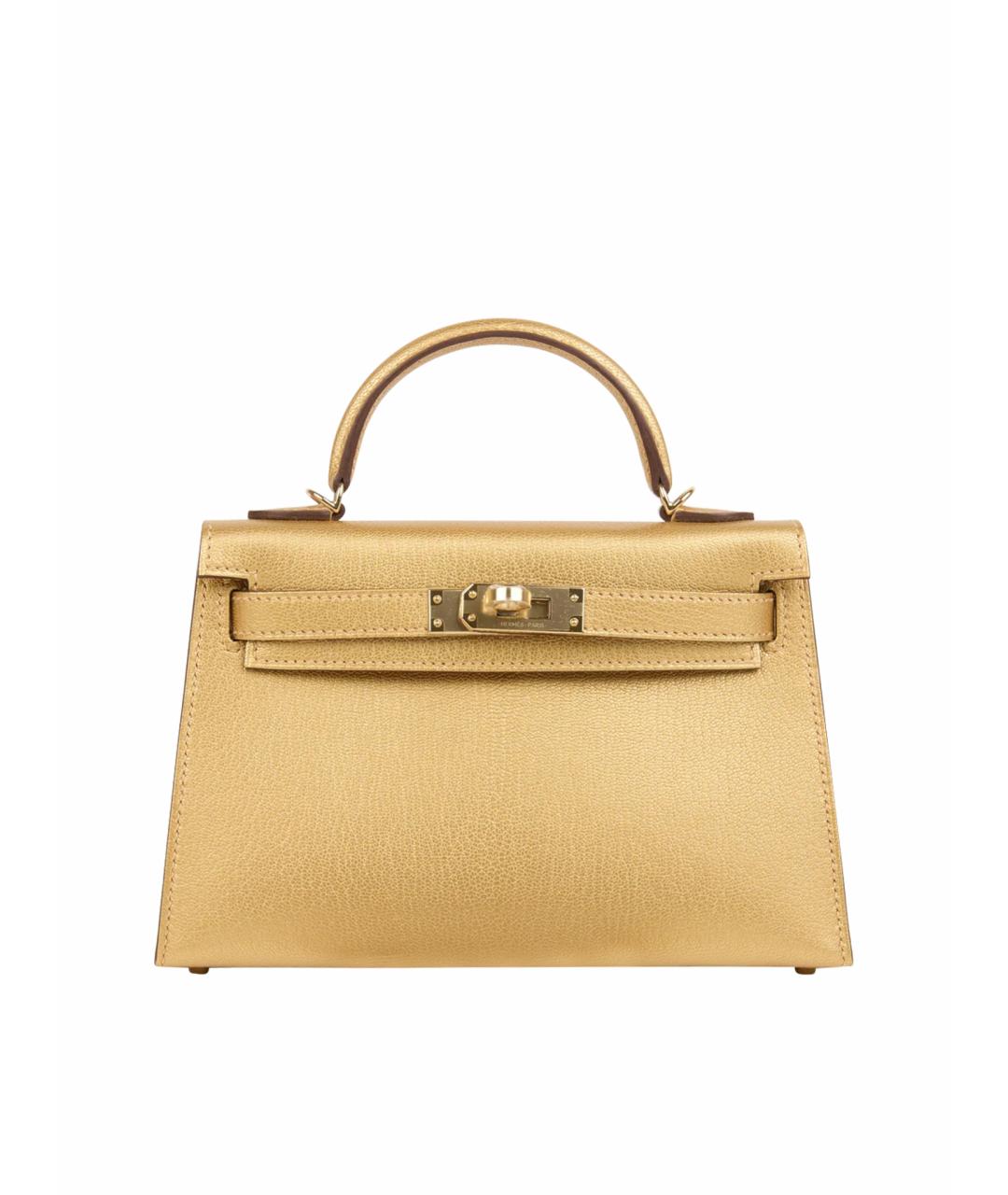 HERMES Золотая кожаная сумка с короткими ручками, фото 1