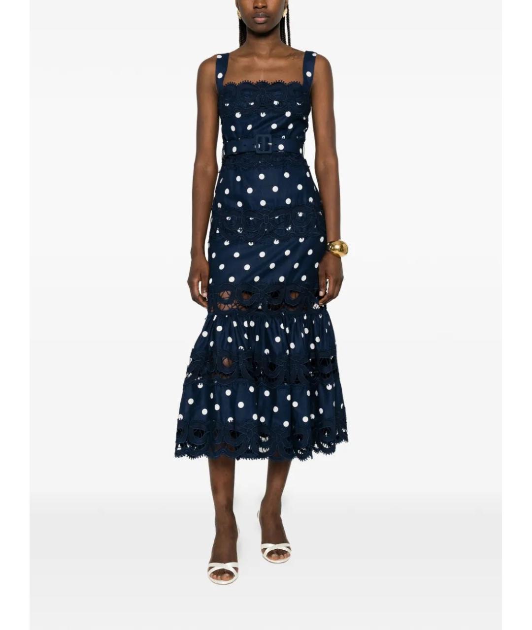 SELF-PORTRAIT Темно-синее льняное коктейльное платье, фото 2