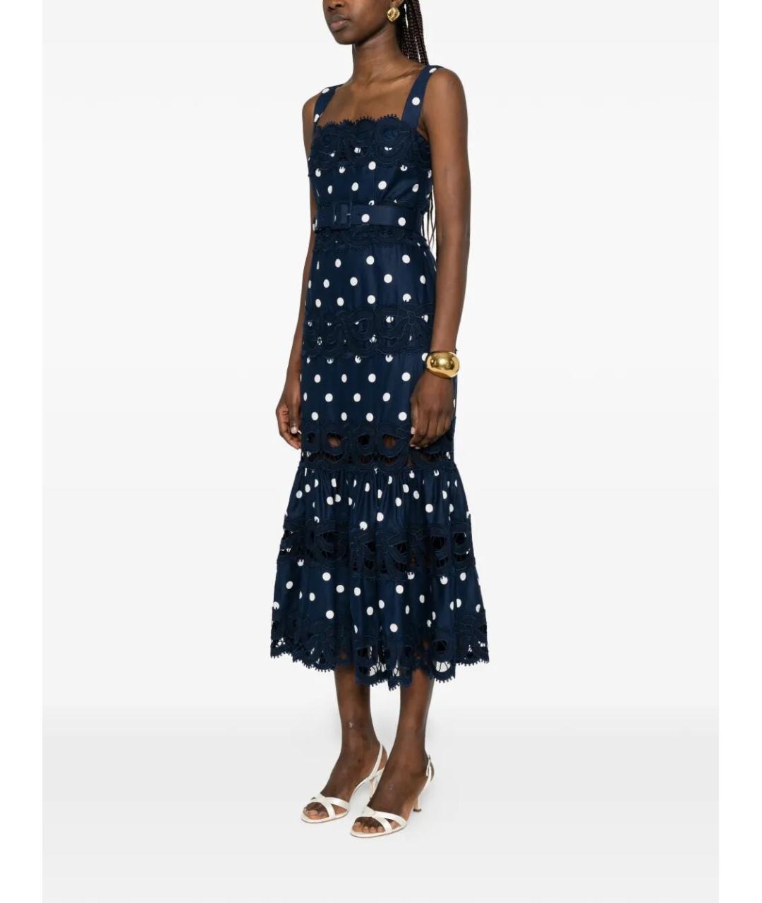 SELF-PORTRAIT Темно-синее льняное коктейльное платье, фото 4