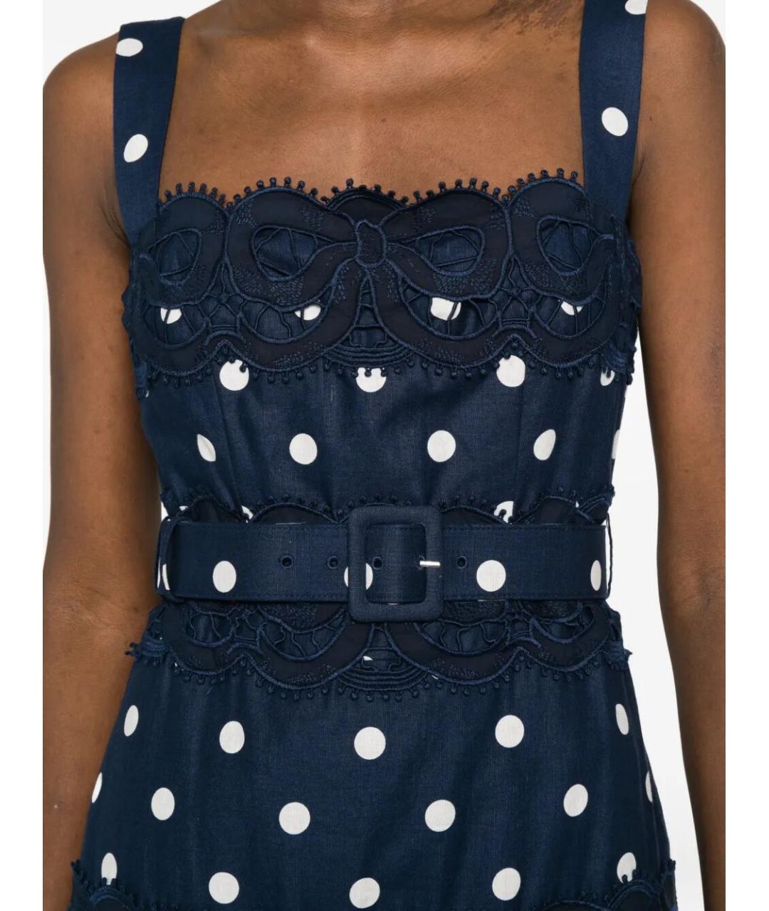 SELF-PORTRAIT Темно-синее льняное коктейльное платье, фото 3