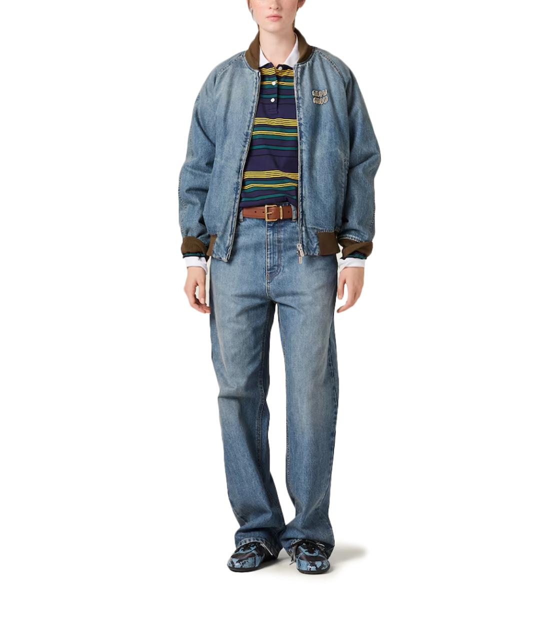 MIU MIU Синие хлопковые прямые джинсы, фото 2