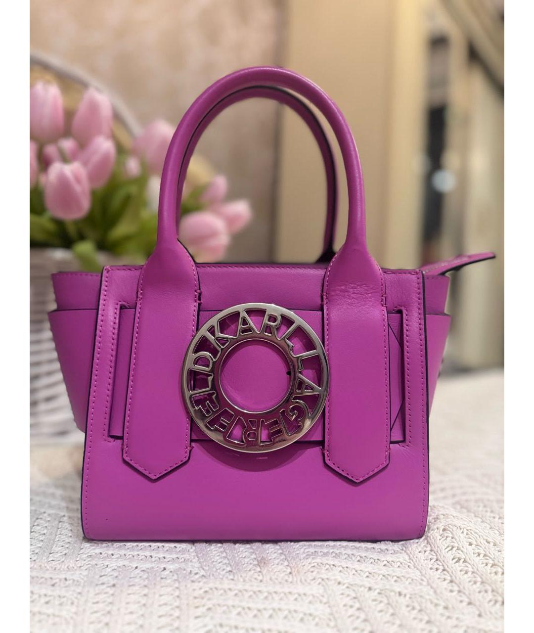 KARL LAGERFELD Фуксия кожаная сумка с короткими ручками, фото 2