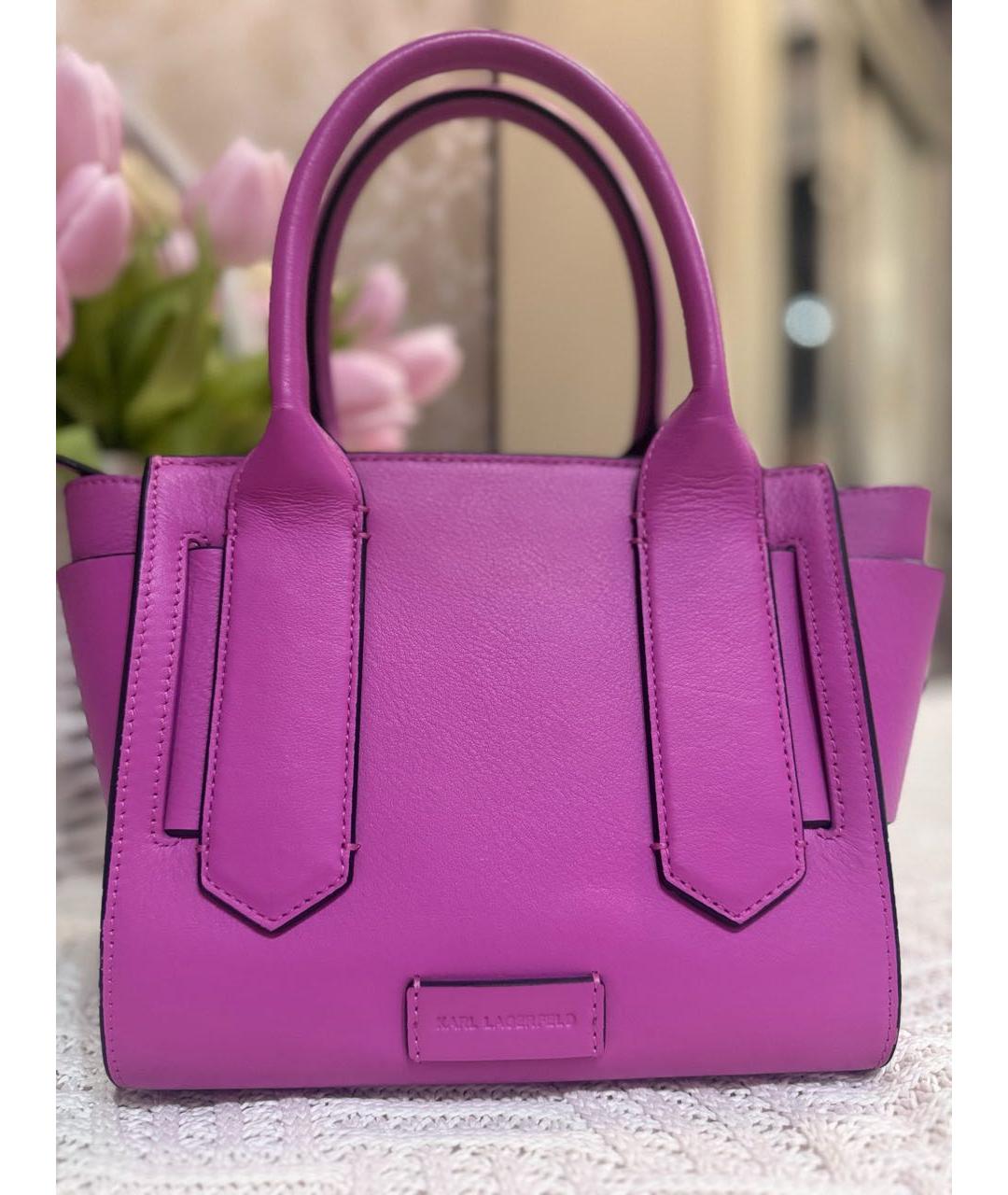KARL LAGERFELD Фуксия кожаная сумка с короткими ручками, фото 3