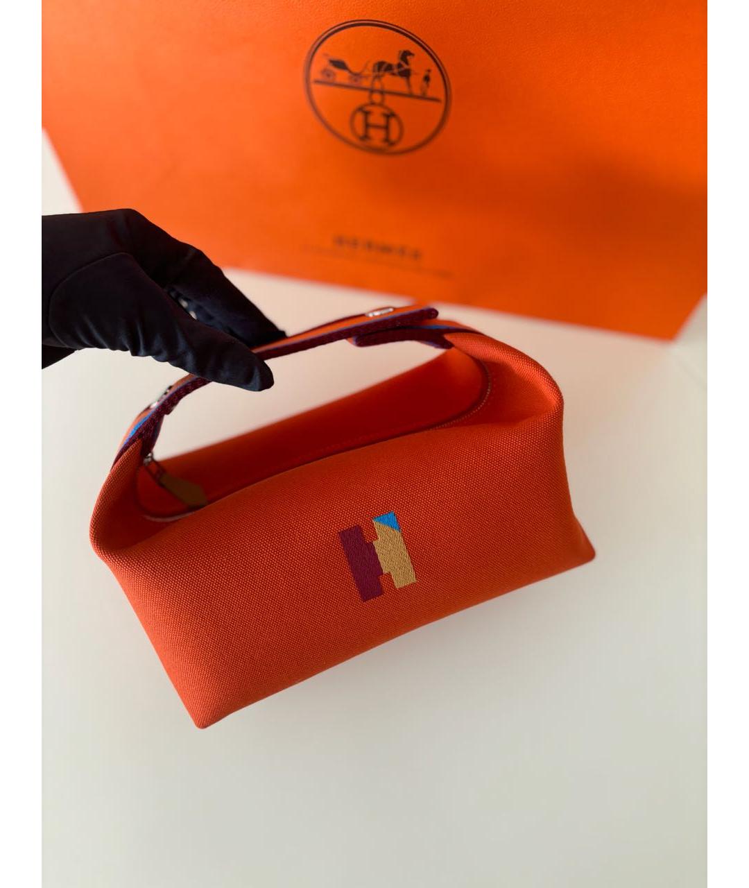 HERMES Оранжевая тканевая косметичка, фото 2