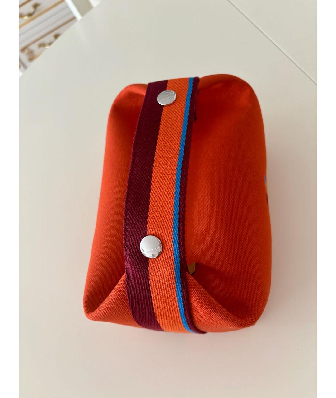HERMES Оранжевая тканевая косметичка, фото 3