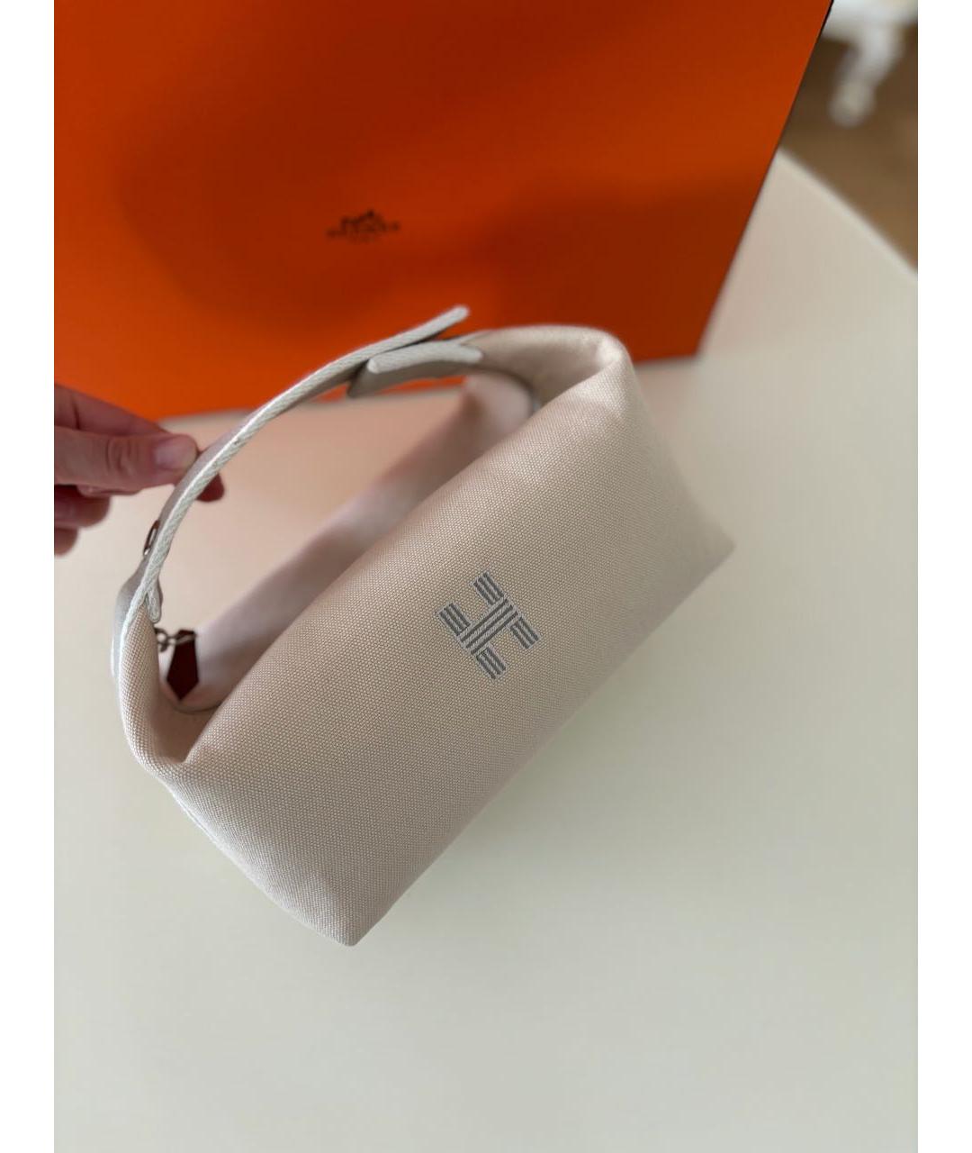 HERMES Бежевая тканевая косметичка, фото 2